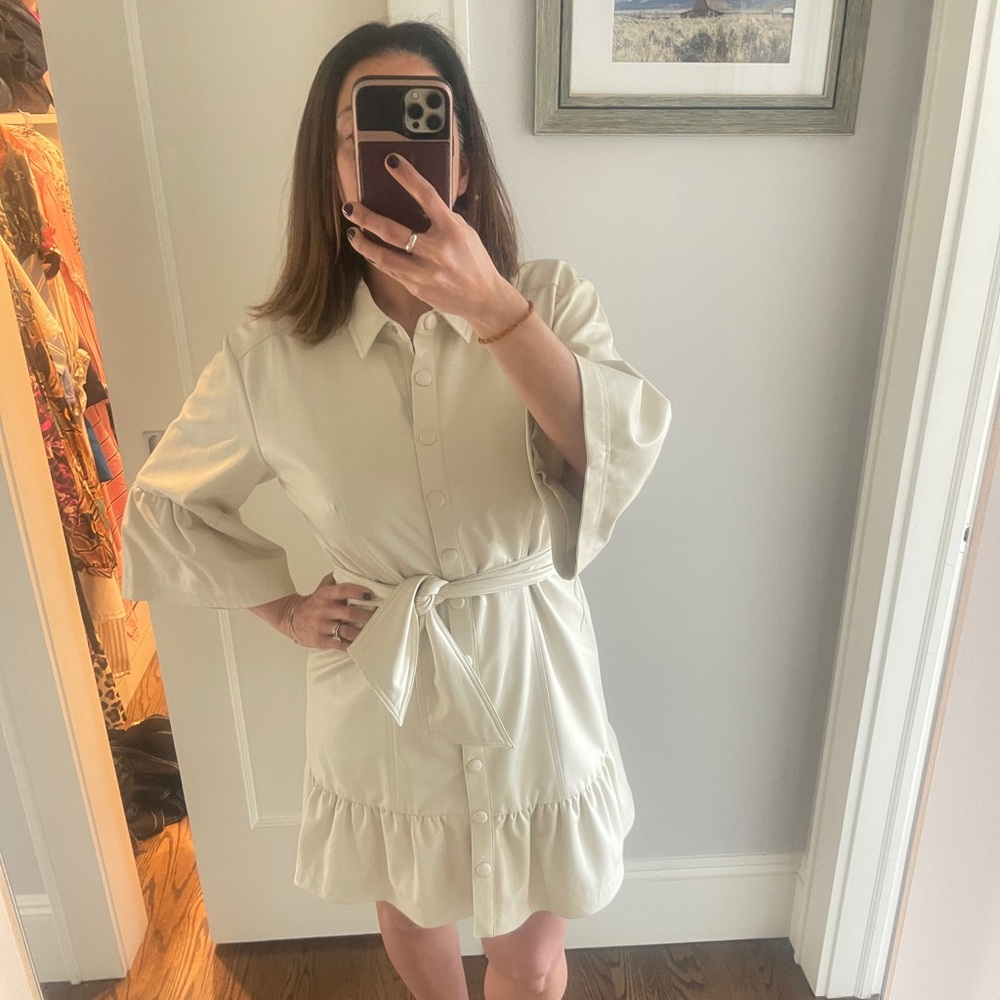 Veronica Beard Vegan leather off white dress